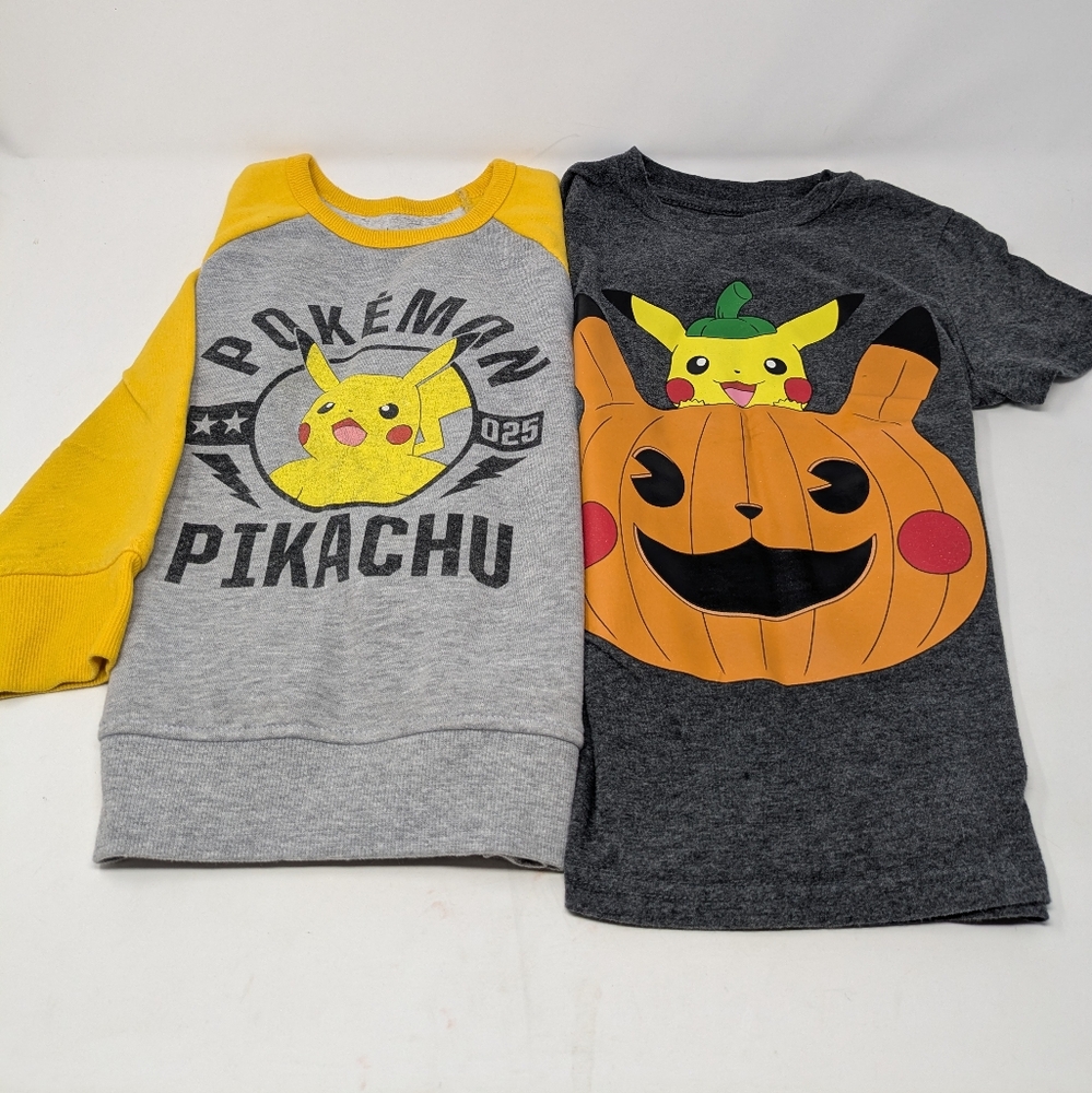 LOT of 2 Boys Size 6 Pokemon Pikachu T-shirt, Sweatshirt Jumping Beans Halloween